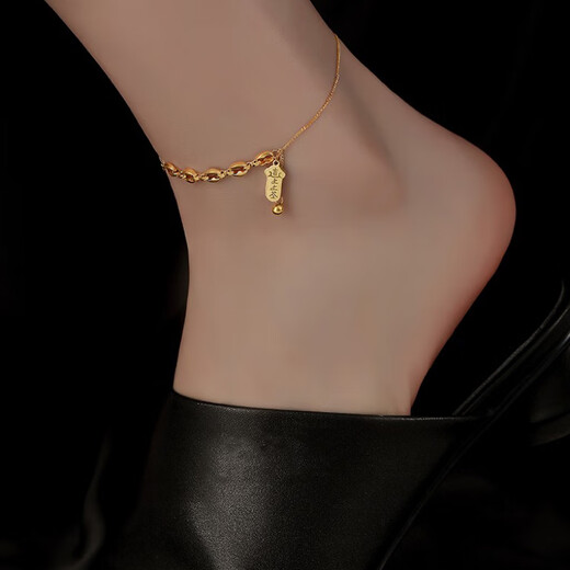 Huntery signed good luck anklet for women 18K gold plated niche high-end sense ins cool style internet celebrity simple personality signed on anklet