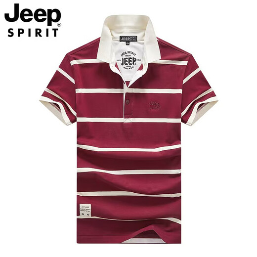 吉普（JEEP）高档短袖t恤条纹纯棉2025夏季新款潮流修身半袖p0lo衫翻领上衣服 683蓝色 L