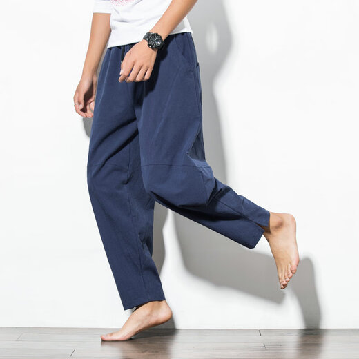 Yuguan más tamaño grasa estilo chino pantalón de rábano suelto pantalones de algodón lino de lino de lino casual hombres 300 jin [jin equivale a 0.5 kg] pantalones de linterna de cintura alta negra (linterna nueve puntos) 6xl 260-290 Jin [Jin equivale a 0.5 kg]