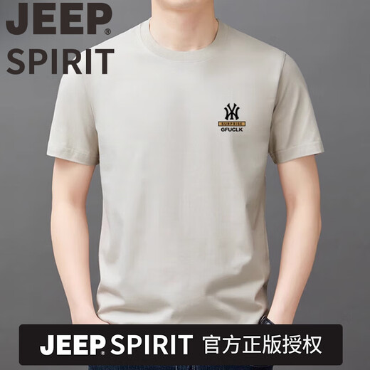 JEEP SPIRIT重磅新疆t恤纯棉100%高档短袖男士潮流圆领半袖上衣夏季薄款休闲 吉普品牌Y9929灰色NY L 120-135斤穿