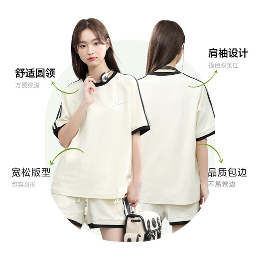 Kriegerwaffel kontrastierende Farbe Lose Shortsleeved Shorts Anzug für Frauen 2025 Sommer Frauen für Frauen im Sportstil Casual Clothes