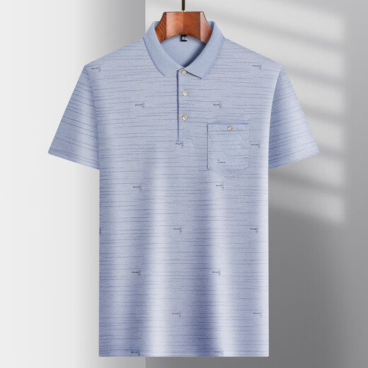 
Dancing with the wolf Daddy's lapel ice silk short-sleeved T-shirt for middle-aged men's casual T-shirt for middle-aged and elderly thin POLO ice silk-9855 gray real pocket M 48/165