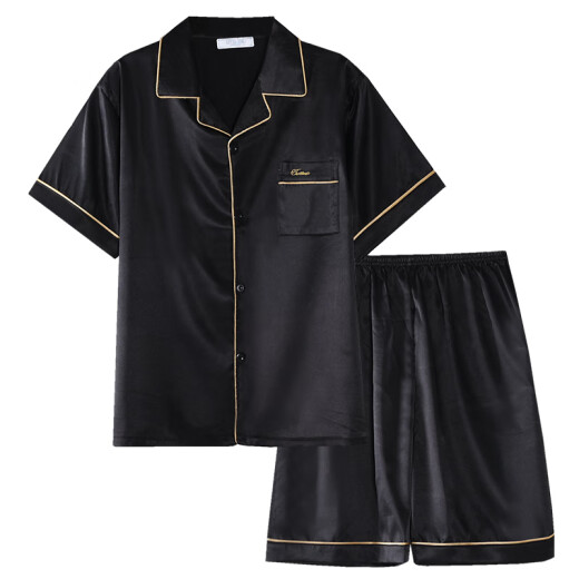 Catman MiiOW pajamas men's summer thin ice silk short-sleeved teenagers can wear men's 2025 new home clothing set 12532 [Yunduo Cotton Crepe] L (suggested height 170, weight 100-13