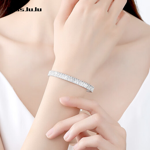 Miss JuJu pt950 sparkling platinum streamer bracelet women's platinum brushed open bracelet weighs 12.5-12.7g and is about 7mm wide