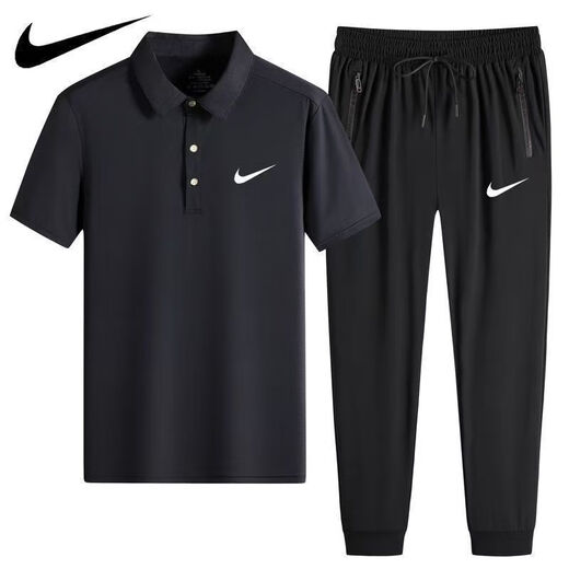 NBA Nike-Nike Summer Bing Polo de seda Polo de secado rápido Traje de manga corta de manga corta Pantalones de solapa delgada de dos piezas Nike-Dark Grey (Suit de pie) 1396 Nike-XL 120-140Jin [Jin equivale a 0.5 kg]