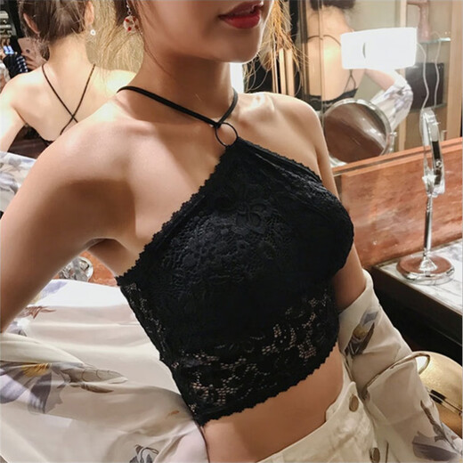 Lace underwear cross strap halter neck anti-exposure bottoming bra women's tube top beautiful back wrap chest strap chest pad vest white one size