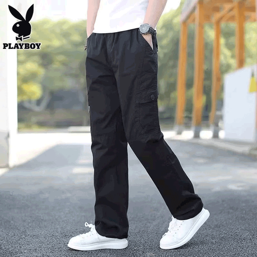 Playboy (PLAYBOY) spring and autumn overalls men's casual pants outdoor loose sports pants summer straight pants long pants men's military green L