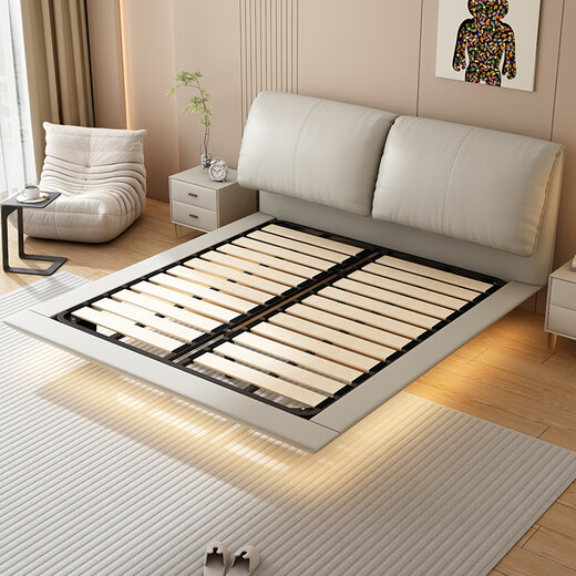 
Munich suspended bed, double bed 1.8 meters 2 meters light luxury leather master bedroom, large bed, wedding bed, leather bed 681