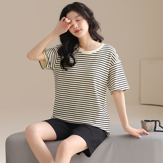 [纯棉]睡衣女夏季套头短袖短裤休闲款家居服套装可外穿女cker CKE-W6175A L