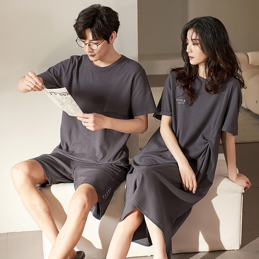 
Yalu couple pajamas for women in summer cotton short sleeves sexy women men's shorts summer large size clothing TM12138 skirt M women + men's L