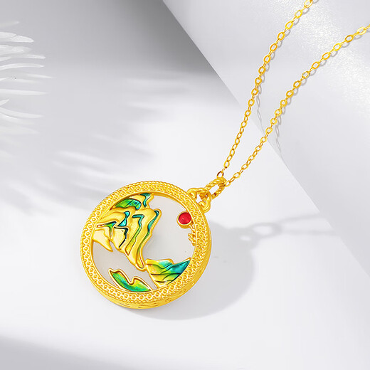 Mingzuan International Qianlijiangshan 18K gold pendant women's enamel inlaid au750 gold pendant necklace as a birthday gift for girlfriend