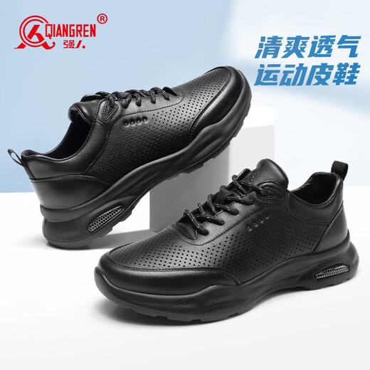 Strongman Summer Business Casual Casual Shoes Hollow Cabeza transpirable Capacidad de la Caquera de Caquero de Caquero de cuero JD351369 Negro 40