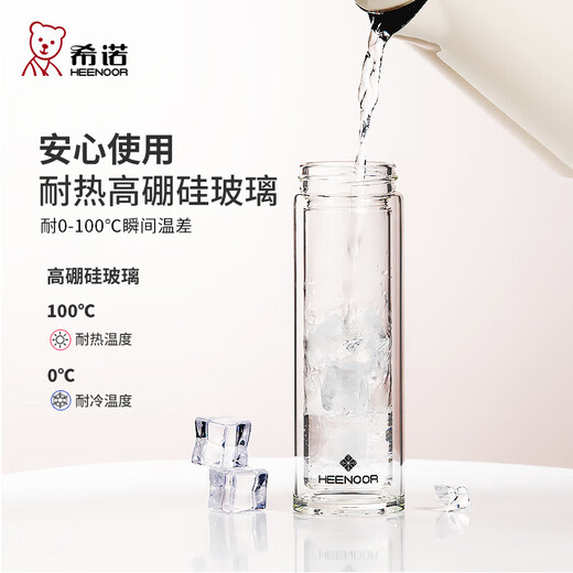 Heenoor [New Product] Glass Women's Double Layer Isoliertes Bürowasserbecher kleiner Kapazität Einfacher hochpräziser Blume mit Filternetz E-6630-Schwarz-Gift-Boxverpackung 180 ml