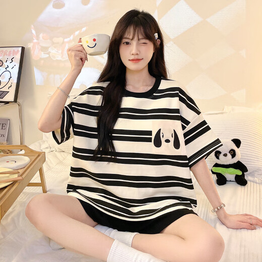 京濮飞夏季大码睡衣套装可爱卡通韩版女士家居服广州十三行 677紫库洛米 均码 5XL码【建议200-240斤】