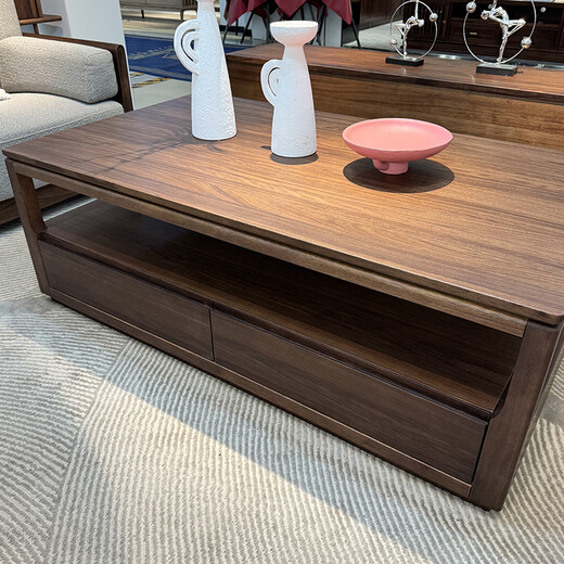 Einfacher und idealer Couchtisch -TV -Schrank Kombination Wohnzimmer Tisch Couchtisch Tisch Massives Holz Songs Ästhetik Full Set Möbel Schwarz Walnuss Holz Tee Tisch W9905# Großer Couchtisch 1100*1100*385