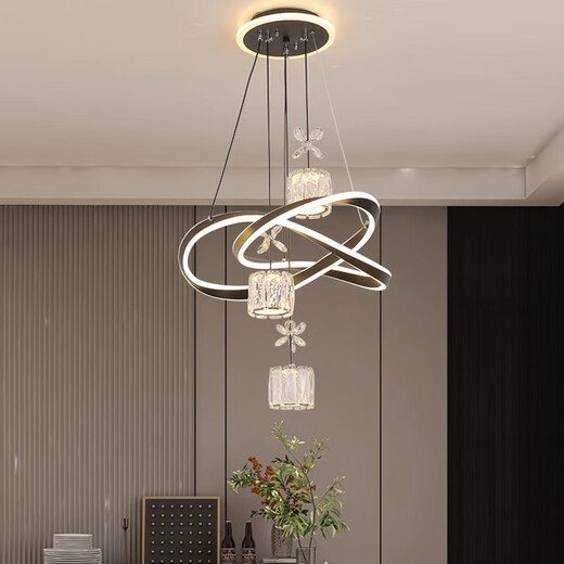 Junnian restaurant chandelier modern and simple 2025 most popular new three-head crystal home living room dining room table lamp 2099JN black/crystal chandelier/three-speed light color 120W three-color dimmer switch
