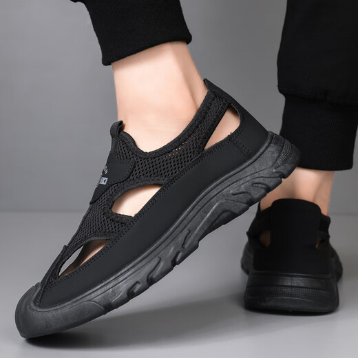 Ranao Sandals Herren 2025 Sommer Neue lässige Männerschuhe Mesh atmable Loch Schuhe Fuß Cover Sport Wating Beach Schuhe FH-Diamond S826 Black 41