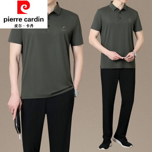 
Pierre cardin dad summer sportswear suit new men's short-sleeved T-shirt middle-aged and elderly ice silk clothes Father's Day knitted mist blue (top + pants) XTD9855 L (recommended 100-120 Jin [Jin equals 0.5 kg])