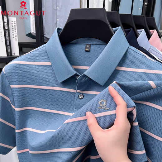 Camiseta de manga corta de la camisa de Montagut Polo en el verano NUEVA ENTERA DEL ALGODA DE ICE DEL ALGODA DEL ALGODA DE ICELA DEL ALGODA DEL ALGODA DEL ALGOLA CONDIMIENTO 15100 Azul O oscuro S Tamaño 165