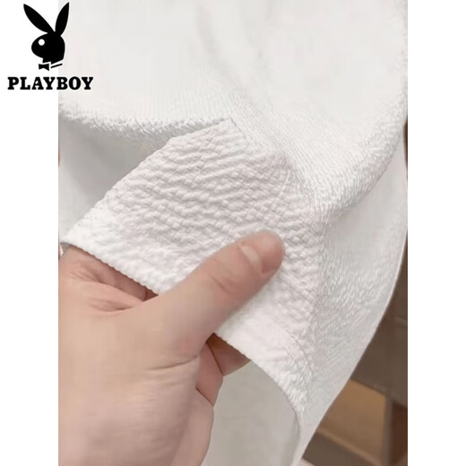 Playboy (Playboy) 2025 Новая мужская футболка с короткими рукавами для летней легкой роскошной универсальной круглой шеи прохладная высококачественная модная модная ледяная рубашка 1105 белая световая текстура M 90-105Jin [Jin равно 0,5 кг]