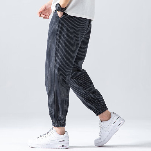 Linen nine-point pants men's elasticated summer cotton and linen thin Chinese style casual pants for middle-aged and young people with leggings light gray XL (recommended 160-180 Jin Jin equals 0.5 kg)