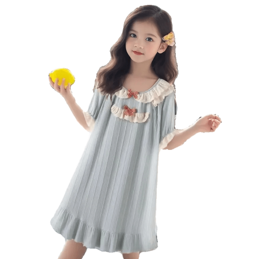 
Snoopy (SNOOPY) summer new style short-sleeved girls nightgown loose girls nightgown ice silk medium-sized children's pajamas dress 687 short-sleeved lace bow apricot nightgown 170 cm