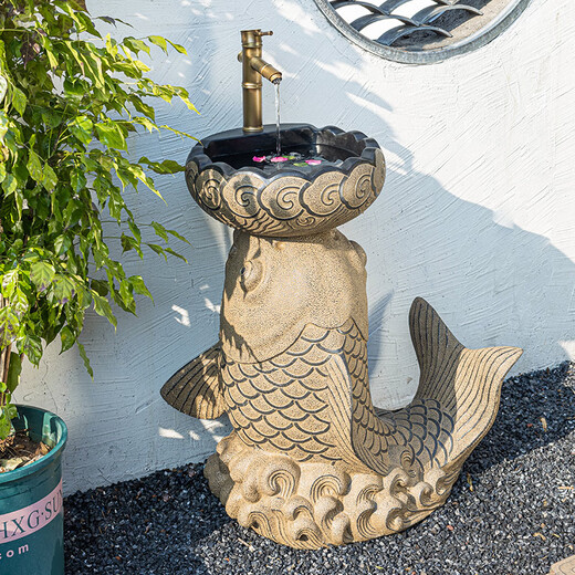 Jiu Mo Chongcai outdoor wash basin balcony terrace floor-standing one-piece column wash basin garden outdoor courtyard wash basin Lucky Dali wash basin + single cold water faucet