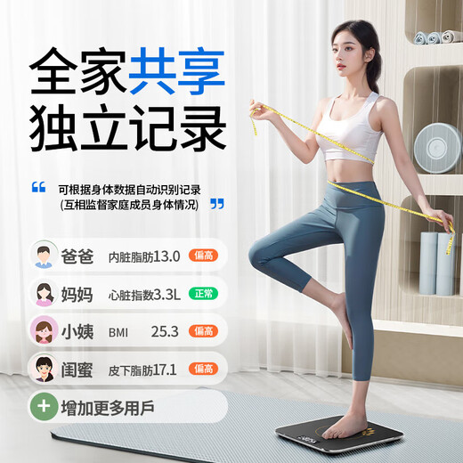 致生活 家用精准电子秤体重秤智能体脂秤Type-C快充体重称电子秤减肥专用的人体秤称重计 体脂充电款黑色-明星代言