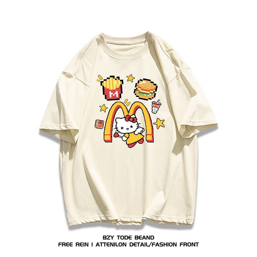 Nukm Heavy Cotton American Modemarke Cartoon Hellokitty Kurzärmelte T-Shirt Männer und Frauen Sommer Casual Mode Tops Ins reine Baumwolle 1416 Pommes Kelly Cat Dragon Fruchtfarbe s