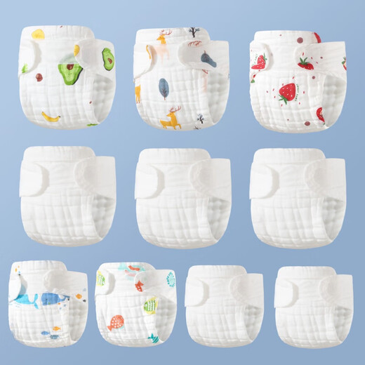 
Liubei baby yarn/diaper cloth Class A pure cotton baby urine ring integrated washable diapers Integrated T-type diaper pants-printed 10 packs 3-9 months-8-15Jin[Jin equals 0.5 kg][M code]