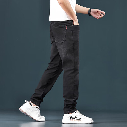 Canelin Kiskha Hong Kong Nani Grey Jeans Men's 2025 Summer Thin Slim Straight Casual Gray Stretch Pants 1048 Black Regular Size 34