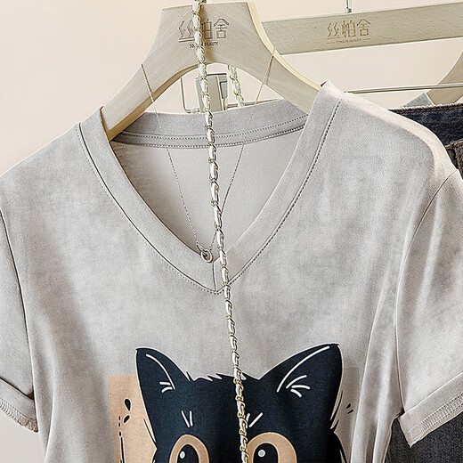 
Cypress V-neck T-shirt 2025 summer new women's fashion cartoon pattern printed design short-sleeved top