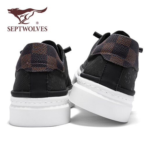 Sieben Wolf -Männerschuhe Sommer 2025 Neue Brettschuhe Herren -Leinwandschuhe Dicke Sohle atmungsaktive Männer lässige Schuhe Vielseitige Männerschuhe flache Schuhe schwarz [atmungsaktives Stil] 42 (260 mm) [Standard Lederschuhgröße]