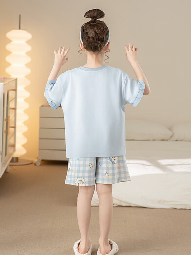Mädchenpyjama, kleine acht kurze Ärmeln, Sommerpure Baumwolle, Ji Kawa, große Kinder, Mädchen, Schüler der Junior High School, Heimkleidung, sommerdünn N829 Pacha 165 l Größe [Gewicht 100-115 Jin [Jin gleich 0,5 kg]]]