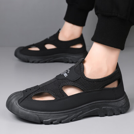 Ranao Sandals Herren 2025 Sommer Neue lässige Männerschuhe Mesh atmable Loch Schuhe Fuß Cover Sport Wating Beach Schuhe FH-Diamond S826 Black 41