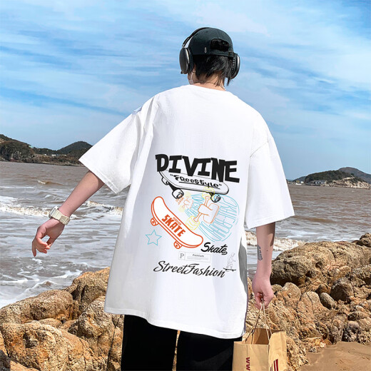 森马高初中学生男孩短袖t恤2025新款帅气夏装青少年大童纯棉半袖上衣 3897克莱因蓝 品质保证 M (90-110斤左右)