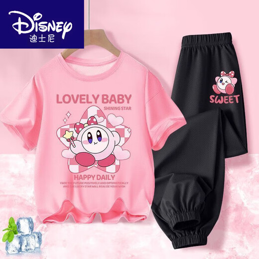 Disney Binpaw Girls Summer Jade Dog Dog 2025 New Big Children Cotton Pure Coton Shirt T-shirt A983 White + A984 Purple Pants 130 (hauteur suggérée 115-125 cm)