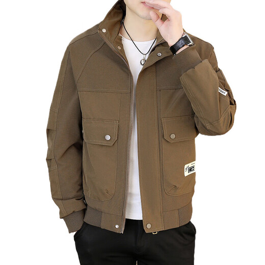 S.SOFEA轻奢立领外套男2025潮牌春秋季工装夹克上衣 9928咖色 2XL 120-135斤