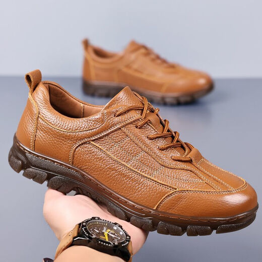 Région occidentale Camel 100% Top Layer Chaussures en cuir en cuir décontracté Chaussures en cuir de sport pour hommes Souppe à la semelle douce et à la semelle de bœuf Tendon de bœuf à usure Sole Sole Cuir Chaussures Jaune 9905 41