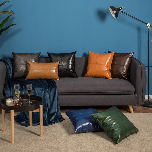 The leather pillow on the leather sofa in Shantoulin Village living room is light luxury color-blocking oil wax leather pillow sofa cushion living room leather YY1049 pillowcase 45*45CM only