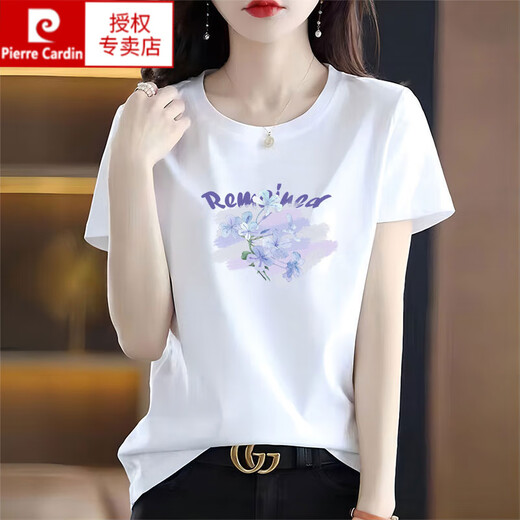 Pierre Cardin Marke Pure Cotton White Kurzärmer T-Shirt Frauen 2025 NEU LOOSS PRINTED T-Shirt Sommer Top T-Shirt 6196 Weiß kurzärmelig L (Empfohlen 105-120 Jin [Jin entspricht 0,5 kg]))