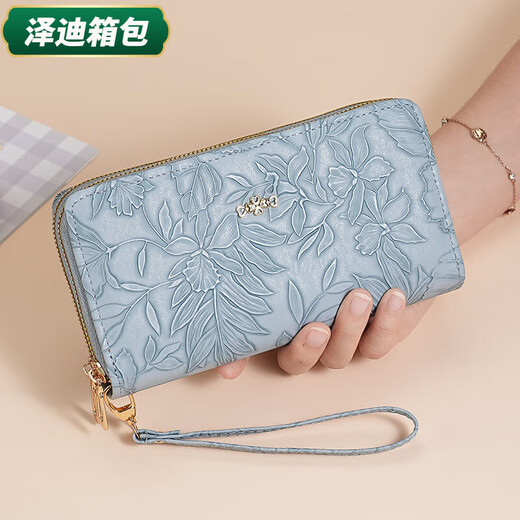 Yunluo Fashion Long Large Capacity Clutch Women's Retro Flower Double Zipper for Mom Portable Wallet Coin Purse Khaki Material