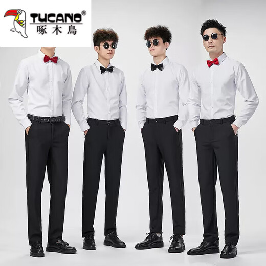 啄木鸟伴郎服兄弟西服套装婚礼衬衣西装礼服兄弟团衣服男结婚春秋季外套 白色长衬衫+领结 XL -西裤尺码可备注