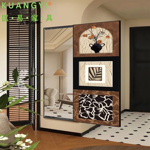Kuangyi medieval style hidden full-length mirror can be closed wall-mounted contact lens mural push-pull mirror porch decorative painting Yatu C mirror painting 50*140cm light luxury gold right push-pull high crystal porcelain