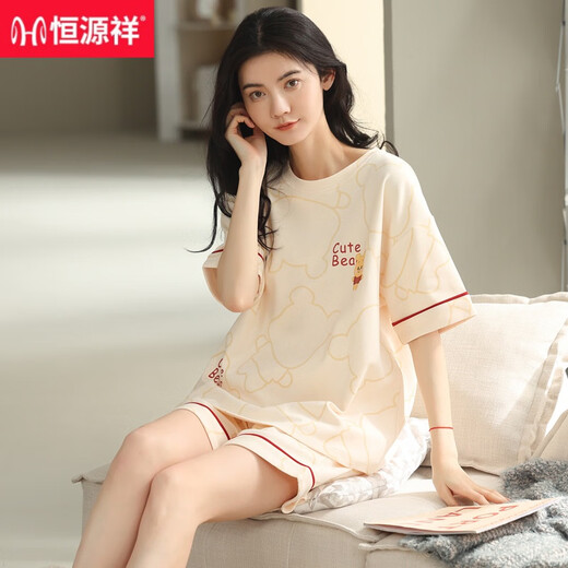 Hengyuanxiang 2025 Neue Pyjamas für Frauen im Sommer Pure Cotton Short Sleeve Shorts Dünne Sommer Baumwolle können außerhalb von Heimbekleidungsanzug für Frauen YZ-9885 m getragen werden [Empfohlen 80-100jin [Jin gleich 0,5 kg] tragen]