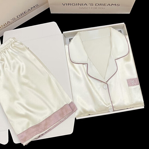Leichte Irene Neujahres neues Ice Silk Pyjamas Kurzarm sommerdünner Stil Dünner Stil im Freien im Freien Home Cloding Set Frühling und Sommer FS_9214# Strickjacke Double Short Lace Pocket m