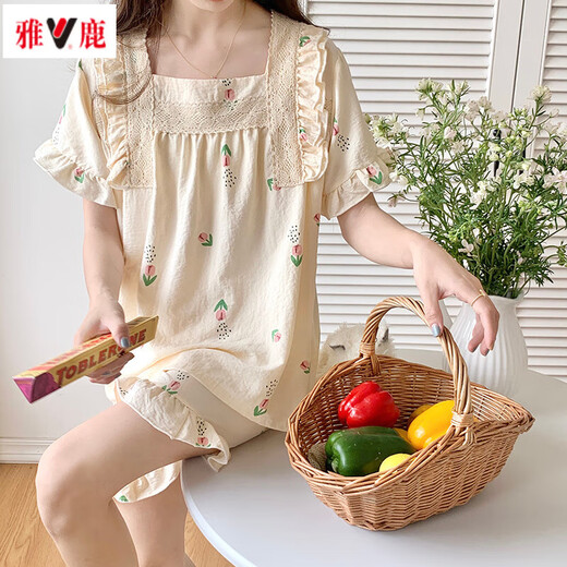 Yalu-Pyjamas für Frauen im Sommer süßer gewebter Baumwolle Kurzarm Shorts Anzug für Frauen im Sommer Dünne Internet-Prominente Hauskleidung Frühlings- und Herbststil JDX-695 m (Empfohlen 80-100jin [Jin gleich 0,5 kg]))