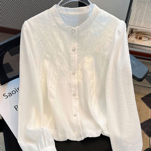 Pierre Cardin super nice white long-sleeved shirt for women spring new super hot French puff sleeve top beautiful little shirt white L 105-115Jin Jin is equal to 0.5 kg