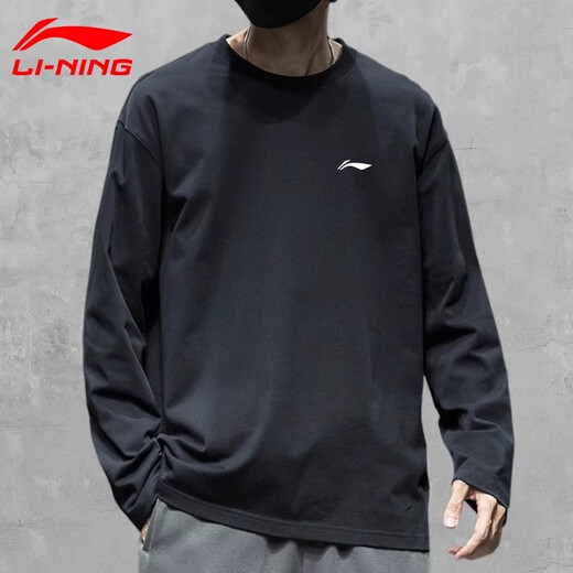 Li Ning long-sleeved T-shirt men's sports sweatshirt spring, summer and autumn cotton loose top casual round neck pullover bottoming shirt