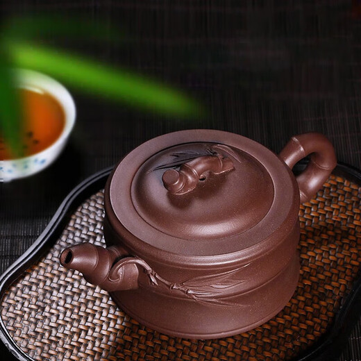 Hidden Pot World Yixing Purple Clay Pot Famous Handmade Original Mineral Tea Pot Household Tea Set Gift Set First-Class Bamboo Segment Pot Purple Clay